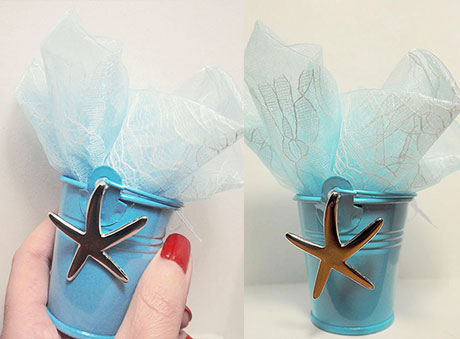 Μπομπονιέρα γλαστράκι μπλε κουβαδάκι